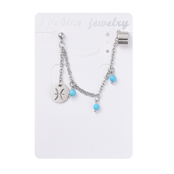 PandaHall 304 Stainless Steel Cuff Earrings, with Synthetic Turquoise Beads, Rolo Chains, Brass Earring Finding and Rubber Ear Nuts, Flat...
PandaHall 304 Stainless Steel Cuff Earrings, with Synthetic Turquoise Beads, Rolo Chains, Brass Earring Finding and Rubber Ear Nuts, Flat...