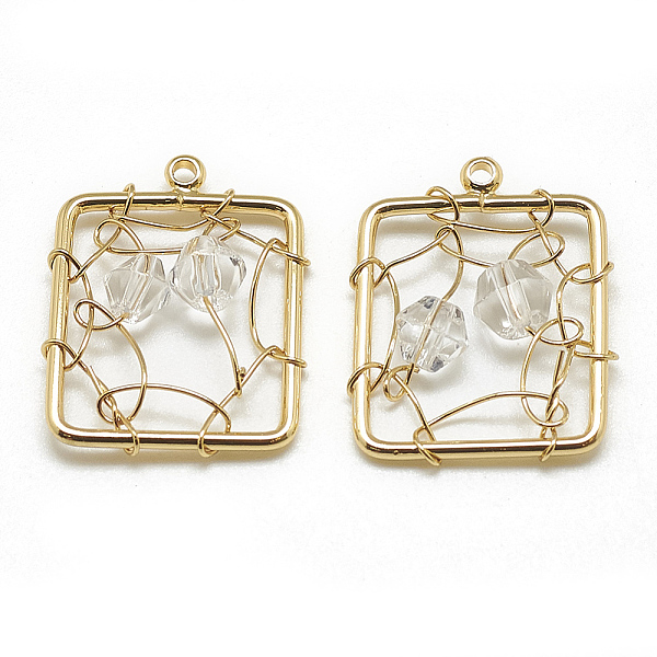 PandaHall Brass Pendants, with Glass Beads, Rectangle, Real 18K Gold Plated, Clear, 19x15x5mm, Hole: 1mm Brass+Glass Rectangle Clear
PandaHall Brass Pendants, with Glass Beads, Rectangle, Real 18K Gold Plated, Clear, 19x15x5mm, Hole: 1mm Brass+Glass Rectangle Clear