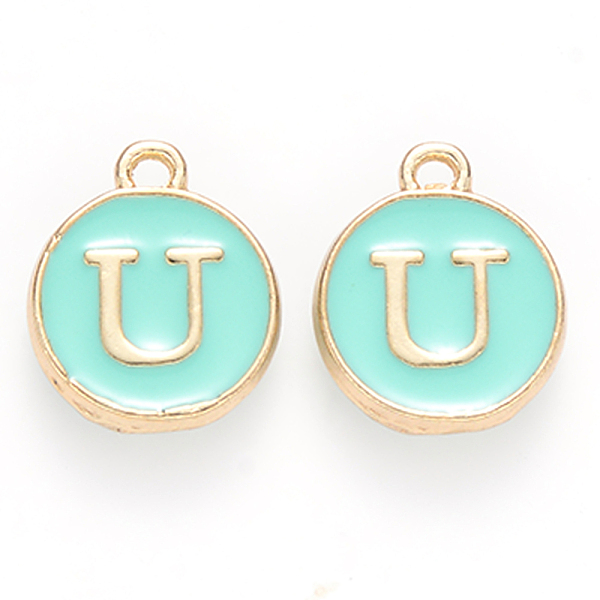 PandaHall Golden Plated Alloy Enamel Charms, Cadmium Free & Lead Free, Enamelled Sequins, Flat Round with Letter, Turquoise, Letter.U..., Green
PandaHall Golden Plated Alloy Enamel Charms, Cadmium Free & Lead Free, Enamelled Sequins, Flat Round with Letter, Turquoise, Letter.U..., Green
