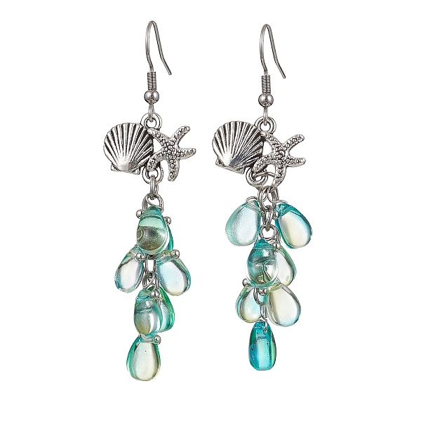 PandaHall Shell with Starfish Shape Alloy Dangle Earrings, Glass Cluster Earrings, Light Sea Green, 65x18mm Alloy Starfish
PandaHall Shell with Starfish Shape Alloy Dangle Earrings, Glass Cluster Earrings, Light Sea Green, 65x18mm Alloy Starfish