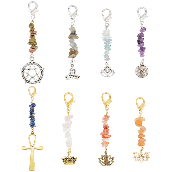 PandaHall Gemstone Chip & Tibetan Style Alloy Pendant Decoration, with Lobster Claw Clasps, Mixed Shapes, 80~120mm, 8 style, 1pc/style...
PandaHall Gemstone Chip & Tibetan Style Alloy Pendant Decoration, with Lobster Claw Clasps, Mixed Shapes, 80~120mm, 8 style, 1pc/style...