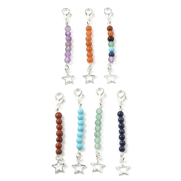 PandaHall Gemstone Beaded Pendant Decoration, with Zinc Alloy Lobster Claw Clasps and Alloy Star Charms, 63mm, 7pcs/set Mixed Stone Star
PandaHall Gemstone Beaded Pendant Decoration, with Zinc Alloy Lobster Claw Clasps and Alloy Star Charms, 63mm, 7pcs/set Mixed Stone Star
