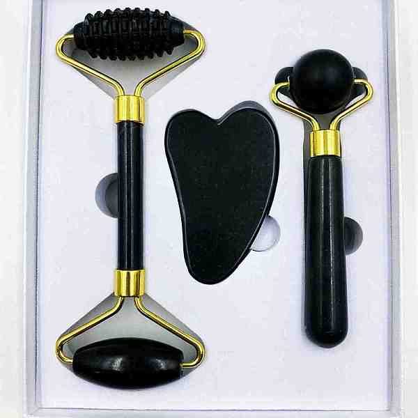 PandaHall Natural Jade Therapy Massage Tool Kit, Including Gua Sha Board & Facial Rolloer, Scraping Massage Tools, Black, 145x55mm, 3Pcs/set...
PandaHall Natural Jade Therapy Massage Tool Kit, Including Gua Sha Board & Facial Rolloer, Scraping Massage Tools, Black, 145x55mm, 3Pcs/set...