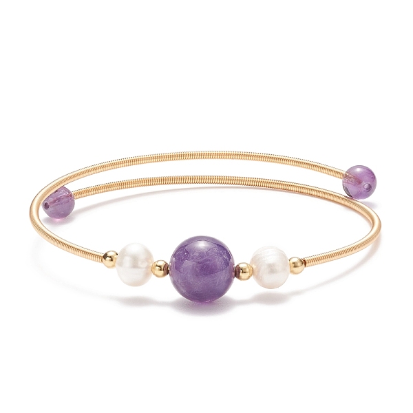 PandaHall Natural Amethyst & Pearl Round Beaded Bangle, Brass Torque Bangle for Women, Golden, Inner Diameter: 2-1/4 inch(5.6cm) Amethyst
PandaHall Natural Amethyst & Pearl Round Beaded Bangle, Brass Torque Bangle for Women, Golden, Inner Diameter: 2-1/4 inch(5.6cm) Amethyst