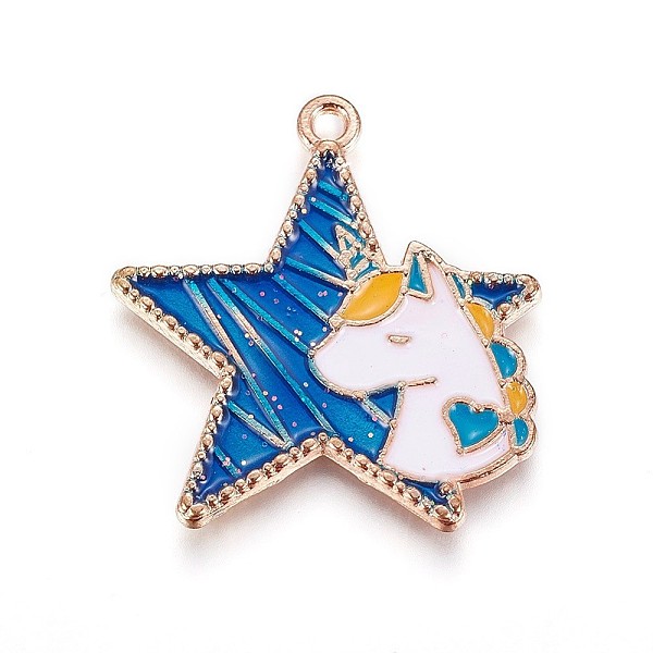PandaHall Zinc Alloy Pendants, with Enamel, Star with Unicorn, Light Gold, Blue, 29x28x2mm, Hole: 1.6mm Alloy+Enamel Star Blue
PandaHall Zinc Alloy Pendants, with Enamel, Star with Unicorn, Light Gold, Blue, 29x28x2mm, Hole: 1.6mm Alloy+Enamel Star Blue
