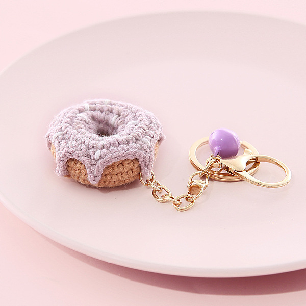PandaHall Cotton Crochet Food Keychain, with Iron Key Rings & Lobster Claw Clasps & Bell, Donut, 13x4.8cm Cotton Donut Purple
PandaHall Cotton Crochet Food Keychain, with Iron Key Rings & Lobster Claw Clasps & Bell, Donut, 13x4.8cm Cotton Donut Purple