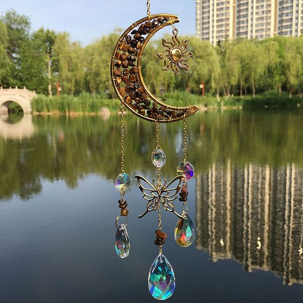 PandaHall Natural Tiger Eye Chip & Metal Moon Hanging Suncatchers, with Glass Teardrop/Octagon and Metal Butterfly Link for Home Garden...
PandaHall Natural Tiger Eye Chip & Metal Moon Hanging Suncatchers, with Glass Teardrop/Octagon and Metal Butterfly Link for Home Garden...