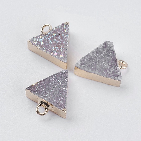 PandaHall Natural Druzy Agate Charms, Rainbow Plated, with Golden Plated Brass Findings, Triangle, Thistle, 13.5x11.5x4~5mm, Hole: 1.5mm..., Purple
PandaHall Natural Druzy Agate Charms, Rainbow Plated, with Golden Plated Brass Findings, Triangle, Thistle, 13.5x11.5x4~5mm, Hole: 1.5mm..., Purple