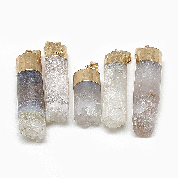 PandaHall Natural Quartz Pendants, with Brass Findings, Electroplate, Column,Dyed, Golden, WhiteSmoke, 30~47x10~14mm, Hole: 5x4mm Quartz..., White
PandaHall Natural Quartz Pendants, with Brass Findings, Electroplate, Column,Dyed, Golden, WhiteSmoke, 30~47x10~14mm, Hole: 5x4mm Quartz..., White