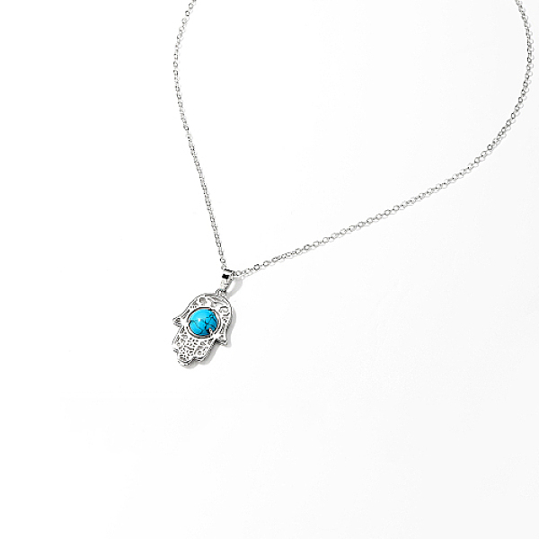 PandaHall Hamsa Hand Brass Pendant Necklaces with Synthetic Turquoise, Platinum, 17.72 inch(45cm) Synthetic Turquoise Hamsa Hand
PandaHall Hamsa Hand Brass Pendant Necklaces with Synthetic Turquoise, Platinum, 17.72 inch(45cm) Synthetic Turquoise Hamsa Hand