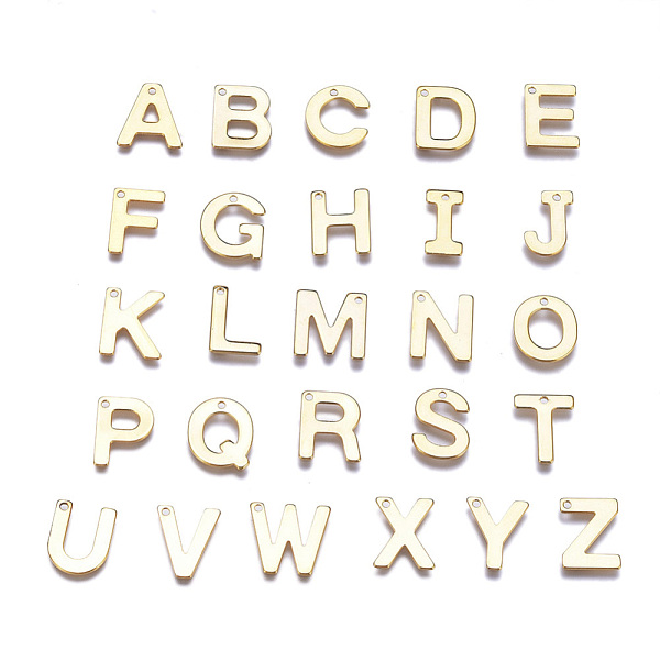 PandaHall 304 Stainless Steel Charms, Alphabet, Golden, Letter A~Z, 11x6~12x0.8mm, Hole: 1mm, 26pcs/set 304 Stainless Steel Letter A~Z
PandaHall 304 Stainless Steel Charms, Alphabet, Golden, Letter A~Z, 11x6~12x0.8mm, Hole: 1mm, 26pcs/set 304 Stainless Steel Letter A~Z