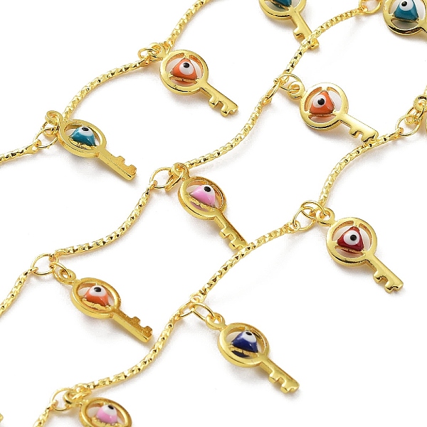 PandaHall Brass Curved Bar Link Chains, with Colorful Enamel Key with Evil Eye Charms, Soldered, with Spool, Real 18K Gold Plated, 18x1mm...
PandaHall Brass Curved Bar Link Chains, with Colorful Enamel Key with Evil Eye Charms, Soldered, with Spool, Real 18K Gold Plated, 18x1mm...