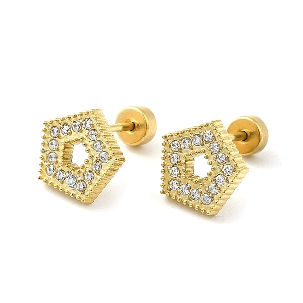 PandaHall 304 Stainless Steel Stud Earrings with Rhinestone, Hollow Pentagon, Real 14K Gold Plated, 9x9mm Rhinestone Pentagon Clear
PandaHall 304 Stainless Steel Stud Earrings with Rhinestone, Hollow Pentagon, Real 14K Gold Plated, 9x9mm Rhinestone Pentagon Clear