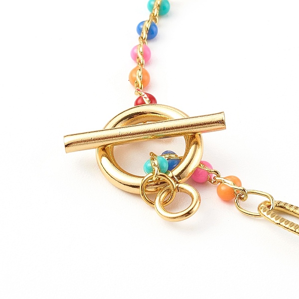 PandaHall Brass Enamel Link Chain Anklets, Textured, with 304 Stainless Steel Toggle Clasps, Colorful, Golden, 9-5/8 inch(24.3cm) Brass
PandaHall Brass Enamel Link Chain Anklets, Textured, with 304 Stainless Steel Toggle Clasps, Colorful, Golden, 9-5/8 inch(24.3cm) Brass