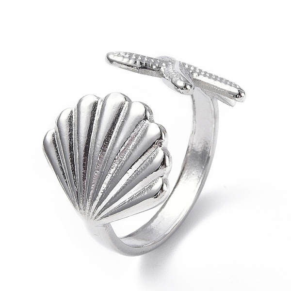 PandaHall 304 Stainless Steel Shell with Starfish Open Cuff Ring for Women, Stainless Steel Color, Inner Diameter: 18mm 304 Stainless Steel
PandaHall 304 Stainless Steel Shell with Starfish Open Cuff Ring for Women, Stainless Steel Color, Inner Diameter: 18mm 304 Stainless Steel