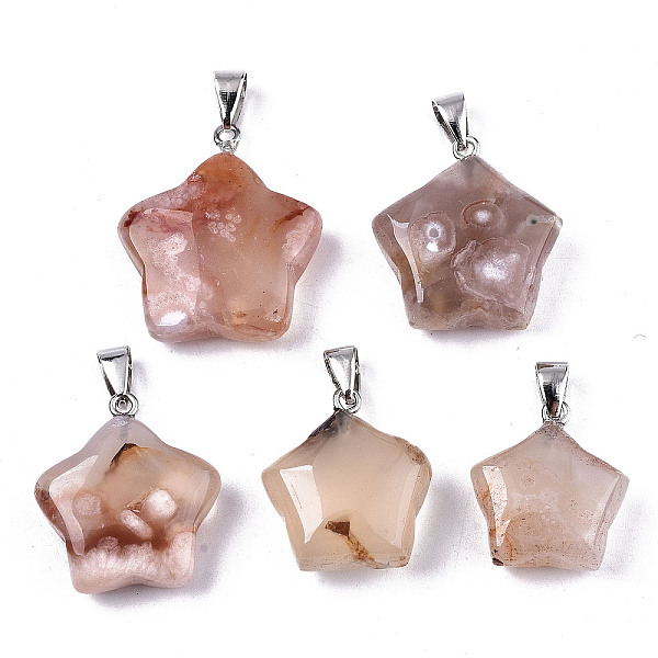 PandaHall Natural Cherry Blossom Agate Pendants, with Platinum Iron Pinch Bail, Star, 27x24.5x10mm, Hole: 5x6.5mm(1/4x1/4 inch) Cherry...
PandaHall Natural Cherry Blossom Agate Pendants, with Platinum Iron Pinch Bail, Star, 27x24.5x10mm, Hole: 5x6.5mm(1/4x1/4 inch) Cherry...