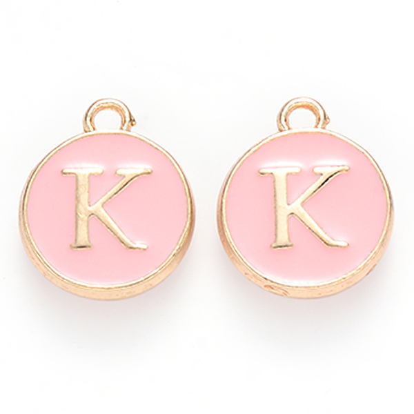 PandaHall Golden Plated Alloy Enamel Charms, Cadmium Free & Lead Free, Enamelled Sequins, Flat Round with Letter, Pink, Letter.K, 14x12x2mm...
PandaHall Golden Plated Alloy Enamel Charms, Cadmium Free & Lead Free, Enamelled Sequins, Flat Round with Letter, Pink, Letter.K, 14x12x2mm...