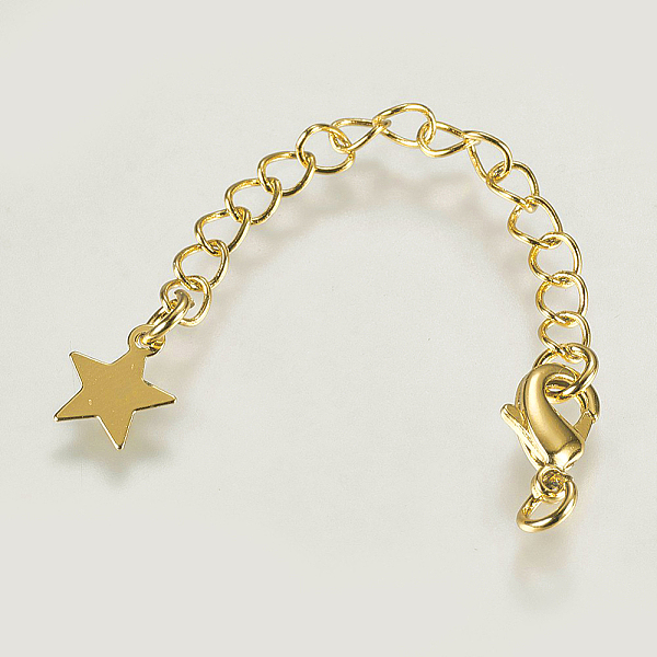 PandaHall Long-Lasting Plated Brass Chain Extender, with Lobster Claw Clasps and Star Tips, Real 18K Gold Plated, 70x3mm, Hole: 2.5mm Brass
PandaHall Long-Lasting Plated Brass Chain Extender, with Lobster Claw Clasps and Star Tips, Real 18K Gold Plated, 70x3mm, Hole: 2.5mm Brass