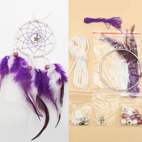 PandaHall Iron Woven Web/Net with Feather Pendant Decorations, with Wood Beads, Covered with Cotton Lace and Villus Cord, Flat Round, Purple...
PandaHall Iron Woven Web/Net with Feather Pendant Decorations, with Wood Beads, Covered with Cotton Lace and Villus Cord, Flat Round, Purple...