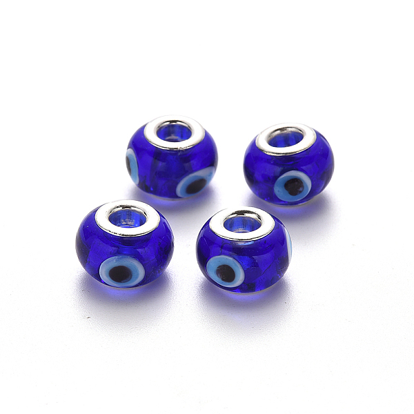 PandaHall Handmade Evil Eye Lampwork European Beads, Large Hole Beads, with Platinum Color Core Brass Double Cores, Rondelle, Blue...
PandaHall Handmade Evil Eye Lampwork European Beads, Large Hole Beads, with Platinum Color Core Brass Double Cores, Rondelle, Blue...