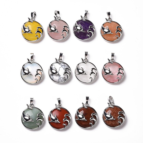 PandaHall Natural & Synthetic Gemstone Pendants, with Platinum Tone Brass Findings, Cadmium Free & Lead Free, Flat Round with Dolphin...
PandaHall Natural & Synthetic Gemstone Pendants, with Platinum Tone Brass Findings, Cadmium Free & Lead Free, Flat Round with Dolphin...