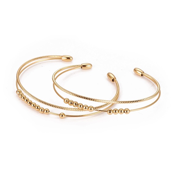 PandaHall Long-Lasting Plated Brass Cuff Bangles, Multi-Strand Bangles, with Round Beads, Golden, 2-1/8 inch(5.45cm) Brass
PandaHall Long-Lasting Plated Brass Cuff Bangles, Multi-Strand Bangles, with Round Beads, Golden, 2-1/8 inch(5.45cm) Brass