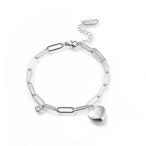 PandaHall 304 Stainless Steel Charm Bracelets, with Paperclip Chains and Clear Cubic Zirconia, Heart, Stainless Steel Color, 6-7/8 inch...
PandaHall 304 Stainless Steel Charm Bracelets, with Paperclip Chains and Clear Cubic Zirconia, Heart, Stainless Steel Color, 6-7/8 inch...