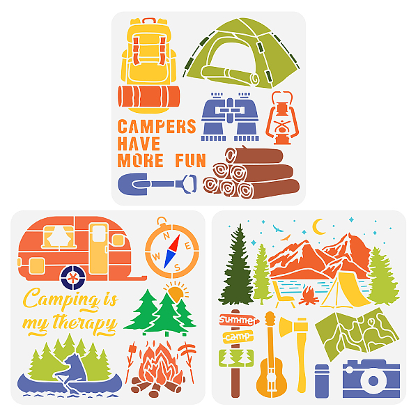 PandaHall Plastic Drawing Painting Stencils Templates Sets, Square, Camping Themed Pattern, 30x30cm, 3 style/set Plastic Others
PandaHall Plastic Drawing Painting Stencils Templates Sets, Square, Camping Themed Pattern, 30x30cm, 3 style/set Plastic Others