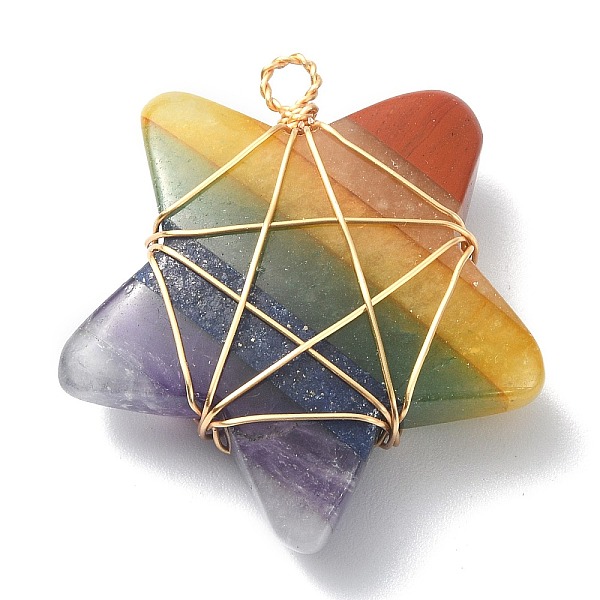 PandaHall 7 Chakra Gemstone Copper Wire Wrapped Pendants, Natural Mixed Stone Star Charms, Golden, 31~32x29.5~30x9mm, Hole: 2.5mm Mixed...
PandaHall 7 Chakra Gemstone Copper Wire Wrapped Pendants, Natural Mixed Stone Star Charms, Golden, 31~32x29.5~30x9mm, Hole: 2.5mm Mixed...
