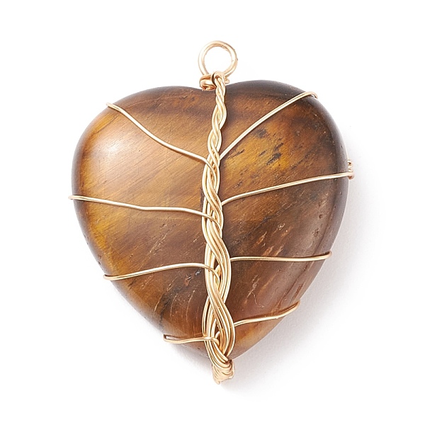PandaHall Natural Tiger Eye Pendants, with Light Gold Tone Copper Wire Wrapped, Heart, 38~41x30~31x9mm, Hole: 3~4mm Tiger Eye Heart
PandaHall Natural Tiger Eye Pendants, with Light Gold Tone Copper Wire Wrapped, Heart, 38~41x30~31x9mm, Hole: 3~4mm Tiger Eye Heart