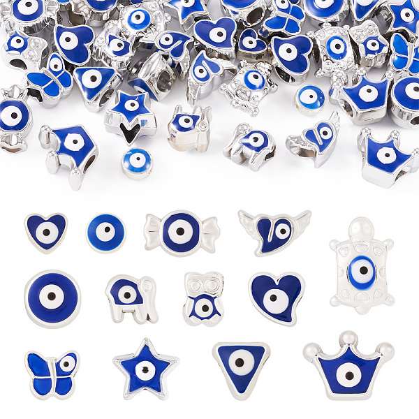 PandaHall 52Pcs 13 Styles Blue Evil Eye Resin European Beads, Large Hole Beads, Eye of the Devil Beads, Silver Color, Mixed Shapes...
PandaHall 52Pcs 13 Styles Blue Evil Eye Resin European Beads, Large Hole Beads, Eye of the Devil Beads, Silver Color, Mixed Shapes...
