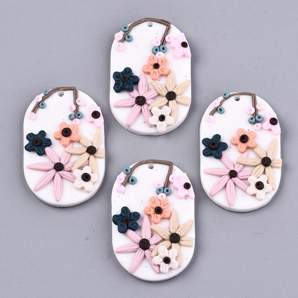 PandaHall Handmade Polymer Clay Pendants, Oval with Flower, Floral White, 44x29x7mm, Hole: 2mm Polymer Clay Oval
PandaHall Handmade Polymer Clay Pendants, Oval with Flower, Floral White, 44x29x7mm, Hole: 2mm Polymer Clay Oval