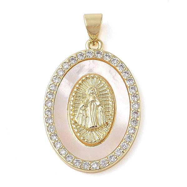 PandaHall Brass Micro Pave Cubic Zirconia Pendants, with Shell Charms, Virgin Mary, Real 18K Gold Plated, Oval, 27.5x19x3mm, Hole: 3.5x4mm..., Clear
PandaHall Brass Micro Pave Cubic Zirconia Pendants, with Shell Charms, Virgin Mary, Real 18K Gold Plated, Oval, 27.5x19x3mm, Hole: 3.5x4mm..., Clear