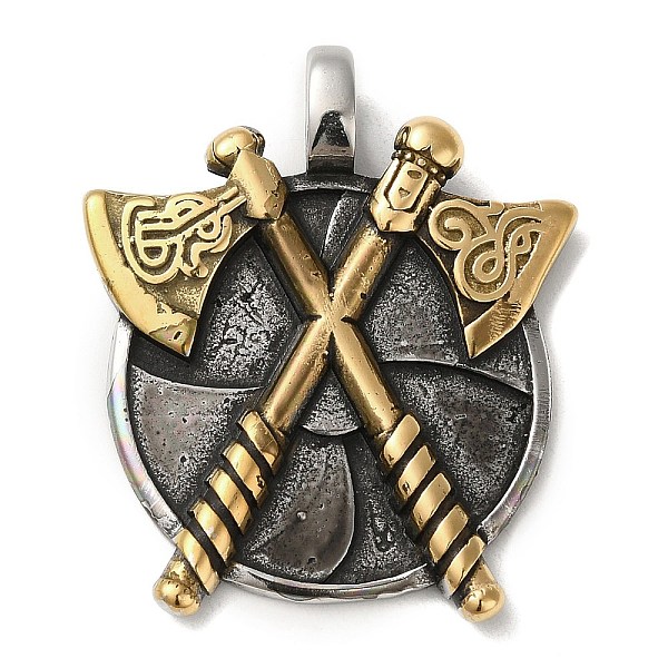 PandaHall Viking 304 Stainless Steel Pendants, Flat Round with Double Axe Charm, Antique Silver & Golden, 42x35.5x5mm, Hole: 5.5mm 304...
PandaHall Viking 304 Stainless Steel Pendants, Flat Round with Double Axe Charm, Antique Silver & Golden, 42x35.5x5mm, Hole: 5.5mm 304...
