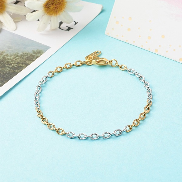 PandaHall Two Tone 304 Stainless Steel Cable Chains Bracelets, Golden & Stainless Steel Color, 7-5/8 inch(19.3cm) 304 Stainless Steel
PandaHall Two Tone 304 Stainless Steel Cable Chains Bracelets, Golden & Stainless Steel Color, 7-5/8 inch(19.3cm) 304 Stainless Steel
