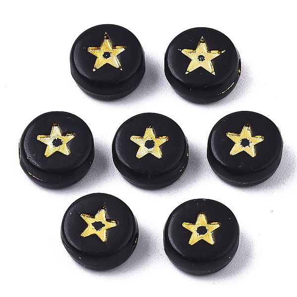 PandaHall Opaque Acrylic Beads, Flat Round with Star, Black, Golden Plated, 7x4mm, Hole: 1.5mm, about 3600pcs/500g Acrylic Flat Round Black
PandaHall Opaque Acrylic Beads, Flat Round with Star, Black, Golden Plated, 7x4mm, Hole: 1.5mm, about 3600pcs/500g Acrylic Flat Round Black