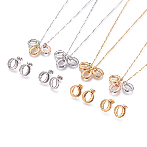 PandaHall 304 Stainless Steel Jeweley Sets, Pendant Necklaces and Stud Earrings, Letter O, Mixed Color, 17.71 inch(45cm), 13x12mm, Pin...
PandaHall 304 Stainless Steel Jeweley Sets, Pendant Necklaces and Stud Earrings, Letter O, Mixed Color, 17.71 inch(45cm), 13x12mm, Pin...