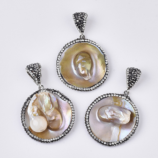 PandaHall Freshwater Shell Pendants, with Edge Polymer Clay Rhinestone, Alloy Snap on Bails and Iron Loop, Flat Round, Seashell Color, PP12...
PandaHall Freshwater Shell Pendants, with Edge Polymer Clay Rhinestone, Alloy Snap on Bails and Iron Loop, Flat Round, Seashell Color, PP12...