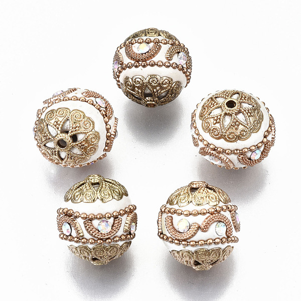 PandaHall Handmade Indonesia Beads, with Crystal AB Rhinestone and Golden Tone Brass Findings, Round, White, 20~21x19~21mm, Hole: 1.6mm...
PandaHall Handmade Indonesia Beads, with Crystal AB Rhinestone and Golden Tone Brass Findings, Round, White, 20~21x19~21mm, Hole: 1.6mm...