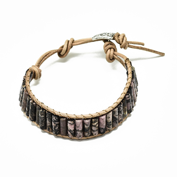 PandaHall Cowhide Leather Cord Bracelets, with Column Natural Rhodonite Beads and Alloy Findings, 9~11 inch(23~28cm) Rhodonite
PandaHall Cowhide Leather Cord Bracelets, with Column Natural Rhodonite Beads and Alloy Findings, 9~11 inch(23~28cm) Rhodonite