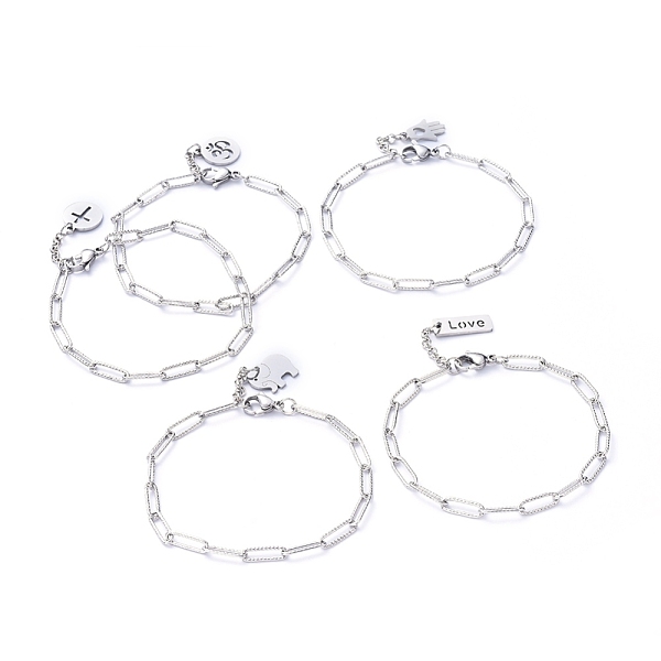 PandaHall Charm Bracelets, with Brass Chain Extender, 304 Stainless Steel Charms, Paperclip Chains and Lobster Claw Clasps, Mixed Shapes...
PandaHall Charm Bracelets, with Brass Chain Extender, 304 Stainless Steel Charms, Paperclip Chains and Lobster Claw Clasps, Mixed Shapes...