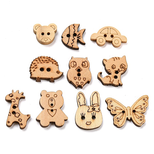 PandaHall PE Box Wooden Buttons, 2-Hole, Animal Style, Peru, 11~24x14~23x2.5~3mm, Hole: 1mm, 100pcs/box Wood Mixed Shapes Brown
PandaHall PE Box Wooden Buttons, 2-Hole, Animal Style, Peru, 11~24x14~23x2.5~3mm, Hole: 1mm, 100pcs/box Wood Mixed Shapes Brown