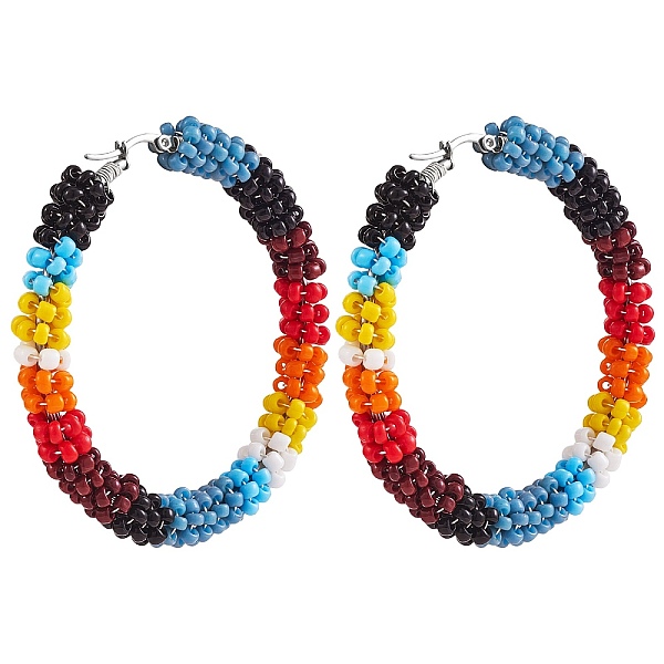PandaHall Boho Glass Seed Beaded Big Huggie Hoop Earrings for Women, Colorful, 65mm, Pin: 0.7x1mm Glass Round
PandaHall Boho Glass Seed Beaded Big Huggie Hoop Earrings for Women, Colorful, 65mm, Pin: 0.7x1mm Glass Round
