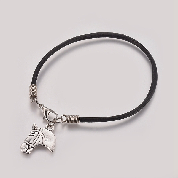 PandaHall Unisex Charm Bracelets, with Cowhide Leather Cord, Tibetan Style Alloy Pendants and Lobster Claw Clasps, Horse, Black, 7-1/4...
PandaHall Unisex Charm Bracelets, with Cowhide Leather Cord, Tibetan Style Alloy Pendants and Lobster Claw Clasps, Horse, Black, 7-1/4...