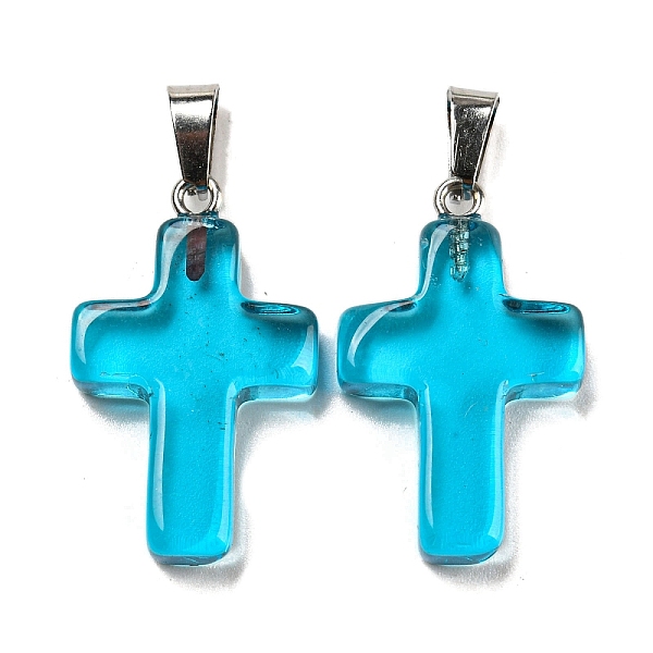 PandaHall Glass Pendant, with Platinum Iron Findings, Cross Charms, Deep Sky Blue, 29x18x5.5mm, Hole: 7x3.5mm Iron+Glass Cross
PandaHall Glass Pendant, with Platinum Iron Findings, Cross Charms, Deep Sky Blue, 29x18x5.5mm, Hole: 7x3.5mm Iron+Glass Cross