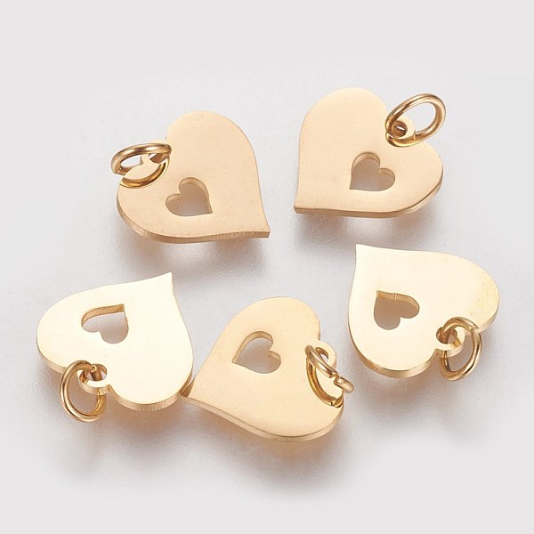 PandaHall 304 Stainless Steel Pendants, Heart with Heart, Golden, 12x12.5x1mm, Hole: 3mm 304 Stainless Steel Heart
PandaHall 304 Stainless Steel Pendants, Heart with Heart, Golden, 12x12.5x1mm, Hole: 3mm 304 Stainless Steel Heart