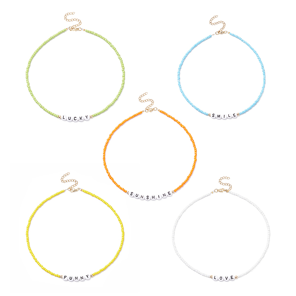PandaHall 5Pcs 5 Style Glass & Plastic Word Beaded Necklaces Set, Mixed Color, 14.37~14.57 inch(36.5~37cm), 1Pc/style Glass Multicolor
PandaHall 5Pcs 5 Style Glass & Plastic Word Beaded Necklaces Set, Mixed Color, 14.37~14.57 inch(36.5~37cm), 1Pc/style Glass Multicolor