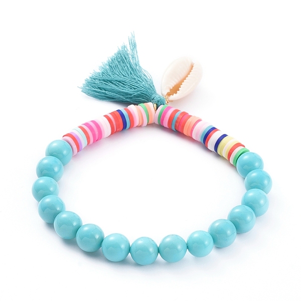PandaHall Tassels Charm Stretch Bracelets, with Handmade Polymer Clay Heishi Beads, Shell Pearl Beads and Natural Cowrie Shell Beads..., Green
PandaHall Tassels Charm Stretch Bracelets, with Handmade Polymer Clay Heishi Beads, Shell Pearl Beads and Natural Cowrie Shell Beads..., Green