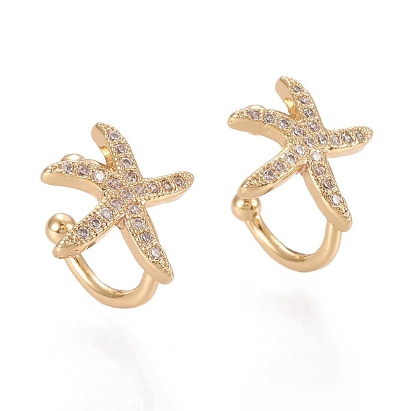 PandaHall Brass Micro Pave Clear Cubic Zirconia Cuff Earrings, Sea Star/Starfish, Real 18K Gold Plated, 9x1~2mm Cubic Zirconia Clear
PandaHall Brass Micro Pave Clear Cubic Zirconia Cuff Earrings, Sea Star/Starfish, Real 18K Gold Plated, 9x1~2mm Cubic Zirconia Clear