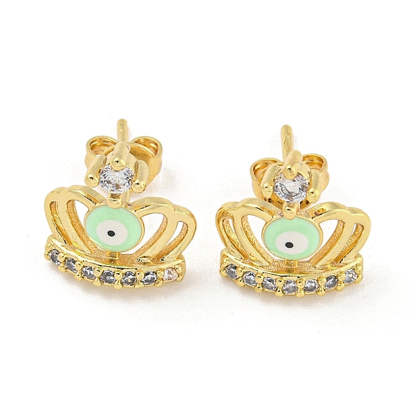 PandaHall Crown with Evil Eye Real 18K Gold Plated Brass Stud Earrings, with Enamel and Clear Cubic Zirconia, Light Green, 12x11mm Cubic...
PandaHall Crown with Evil Eye Real 18K Gold Plated Brass Stud Earrings, with Enamel and Clear Cubic Zirconia, Light Green, 12x11mm Cubic...